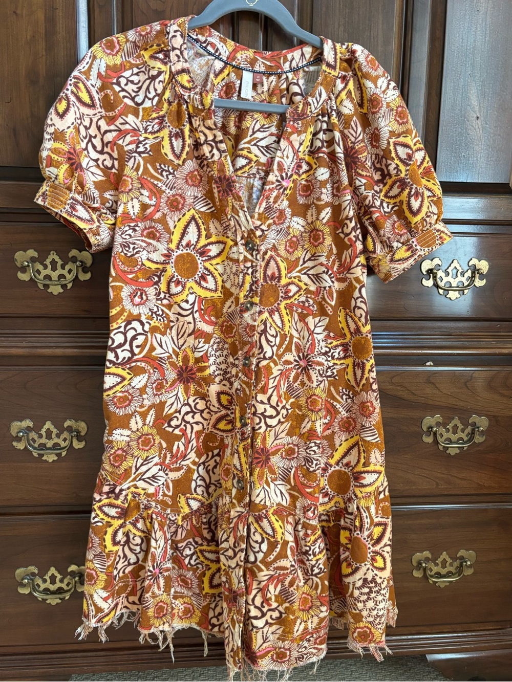 Pilcro Floral Midi Dress in Rust, Yellow & Cream